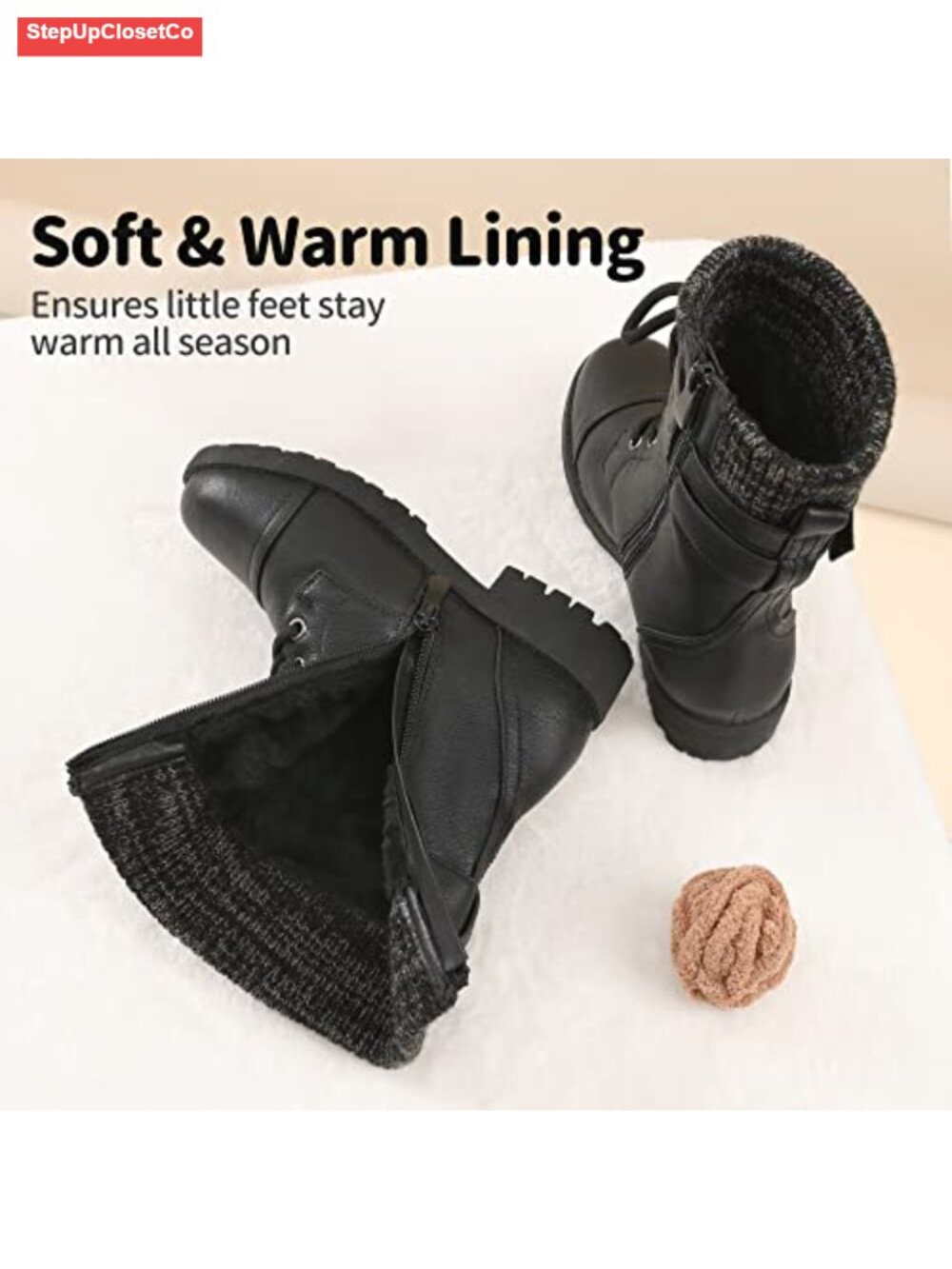Kids Combat Lace Up Mid Calf Boots Faux Leather Zip - Picture 4 of 5